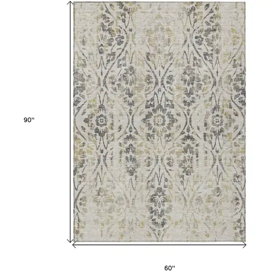 Beige And Dark Gray Floral Washable Indoor Outdoor Area Rug Photo 3