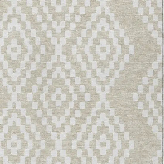 Beige And Ivory Geometric Washable Indoor Outdoor Area Rug Photo 7