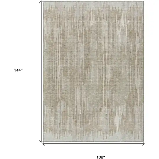 Beige And Ivory Striped Washable Indoor Outdoor Area Rug Photo 3