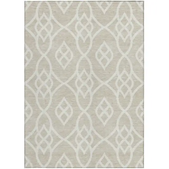 Beige And Ivory Trellis Washable Indoor Outdoor Area Rug Photo 6