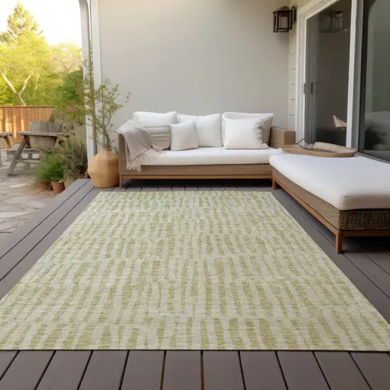 Beige And Tan Striped Washable Indoor Outdoor Area Rug Photo 8