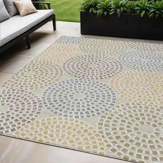 Beige Brown And Gray Geometric Washable Indoor Outdoor Area Rug Photo 1