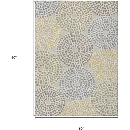 Beige Brown And Gray Geometric Washable Indoor Outdoor Area Rug Photo 3