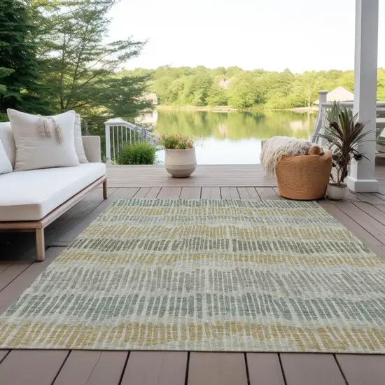 Beige Brown And Gray Striped Washable Indoor Outdoor Area Rug Photo 9