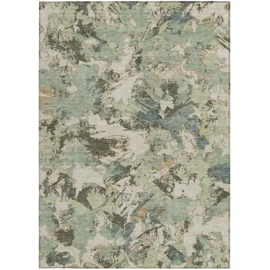 Beige Brown And Green Floral Washable Indoor Outdoor Area Rug Photo 8