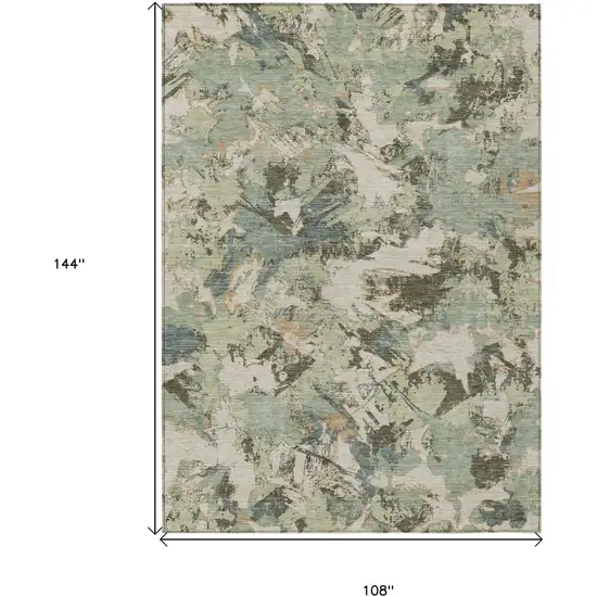 Beige Brown And Green Floral Washable Indoor Outdoor Area Rug Photo 3