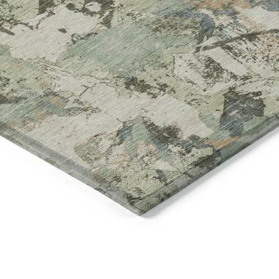 Beige Brown And Green Floral Washable Indoor Outdoor Area Rug Photo 5