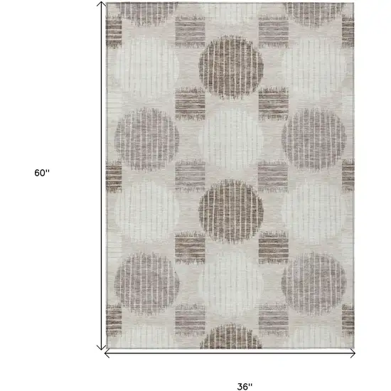 Beige Brown And Ivory Geometric Washable Indoor Outdoor Area Rug Photo 3