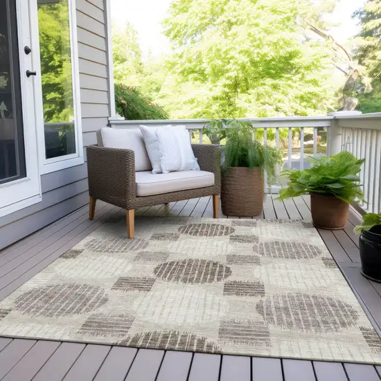 Beige Brown And Ivory Geometric Washable Indoor Outdoor Area Rug Photo 8