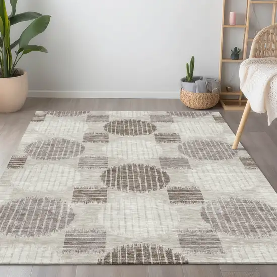Beige Brown And Ivory Geometric Washable Indoor Outdoor Area Rug Photo 9