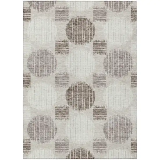 Beige Brown And Ivory Geometric Washable Indoor Outdoor Area Rug Photo 2
