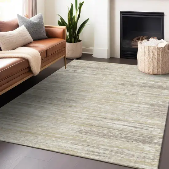 Beige Brown And Ivory Striped Washable Indoor Outdoor Area Rug Photo 9