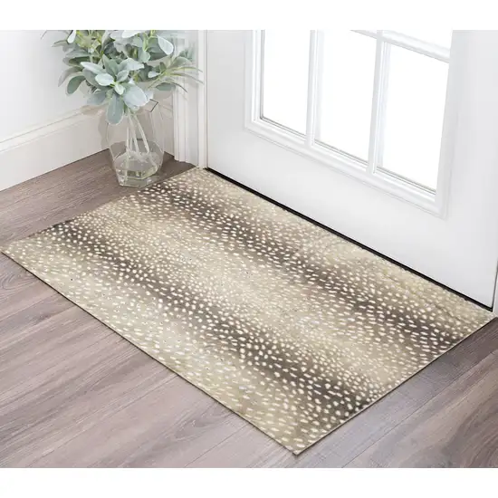 Beige Gazelle Print Shag Handmade Non Skid Area Rug Photo 1