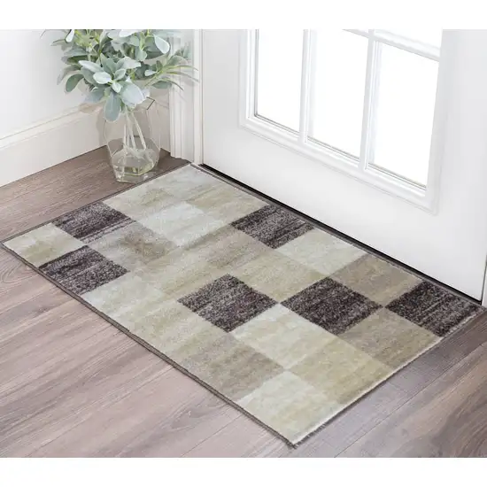 Beige Geometric Power Loom Stain Resistant Area Rug Photo 1
