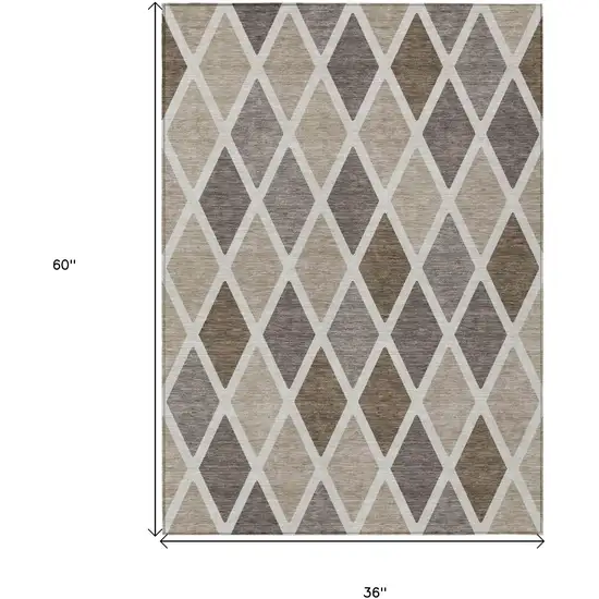 Beige Gray And Brown Geometric Washable Indoor Outdoor Area Rug Photo 3