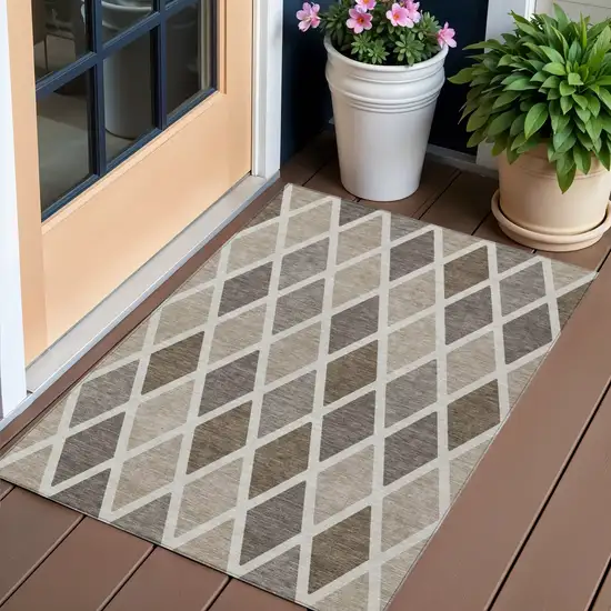 Beige Gray And Brown Geometric Washable Indoor Outdoor Area Rug Photo 1