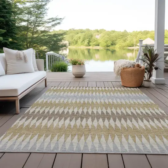 Beige Gray And Brown Striped Washable Indoor Outdoor Area Rug Photo 8