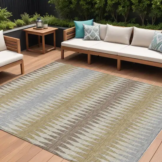 Beige Gray And Brown Striped Washable Indoor Outdoor Area Rug Photo 1