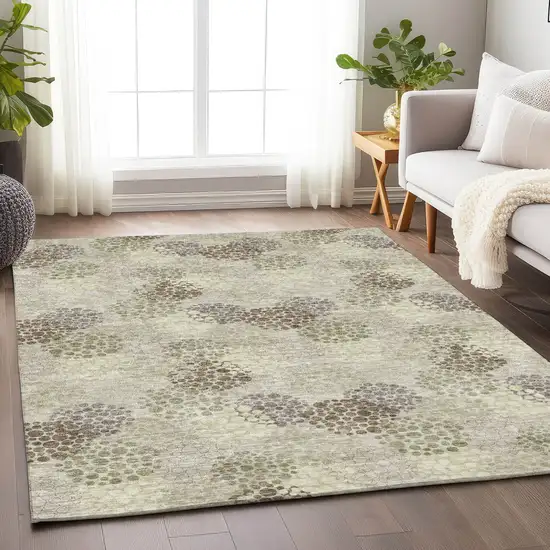 Beige Green And Ivory Polka Dot Washable Indoor Outdoor Area Rug Photo 9