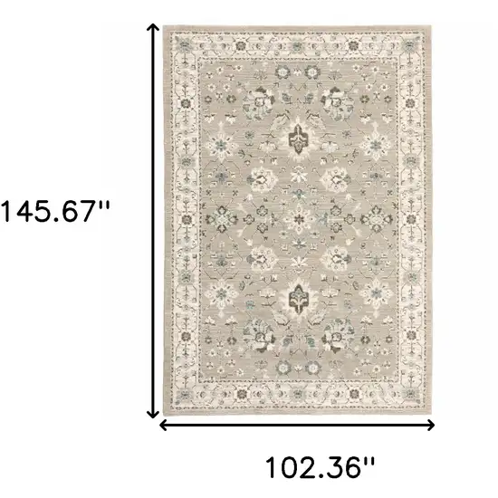 Beige Ivory Blue Green And Purple Oriental Power Loom Stain Resistant Area Rug Photo 7