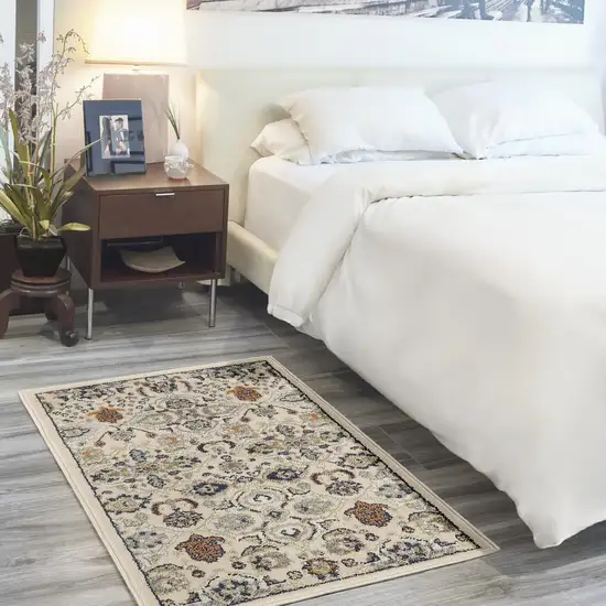 Beige And Blue Floral Area Rug Photo 7