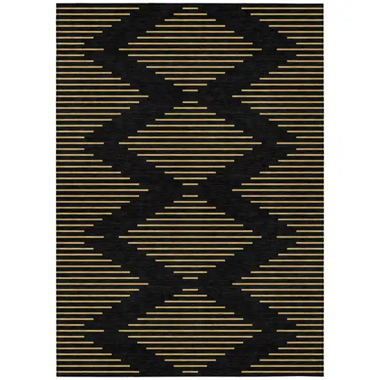 Black And Beige Geometric Washable Indoor Outdoor Area Rug Photo 2