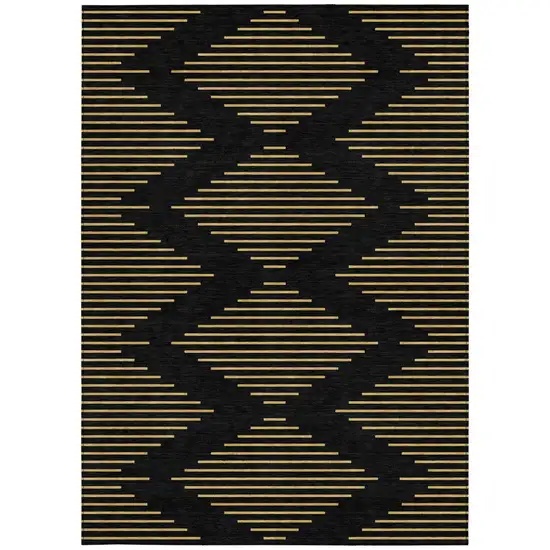 Black And Beige Geometric Washable Indoor Outdoor Area Rug Photo 5
