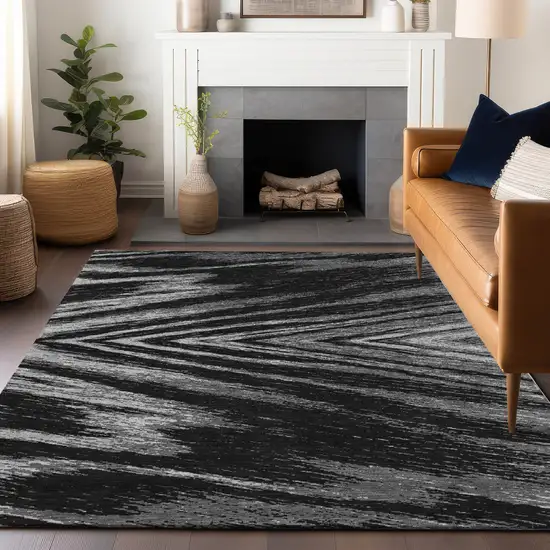 Black And Gray Abstract Washable Indoor Outdoor Area Rug Photo 8