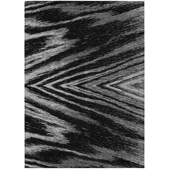 Black And Gray Abstract Washable Indoor Outdoor Area Rug Photo 2