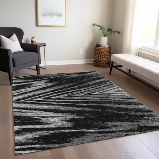 Black And Gray Abstract Washable Indoor Outdoor Area Rug Photo 9