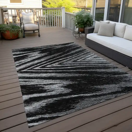 Black And Gray Abstract Washable Indoor Outdoor Area Rug Photo 8