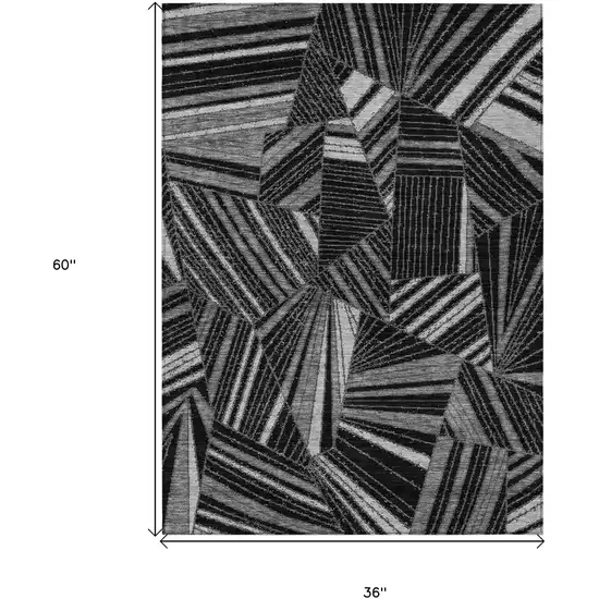 Black And Gray Geometric Washable Indoor Outdoor Area Rug Photo 3