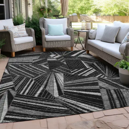Black And Gray Geometric Washable Indoor Outdoor Area Rug Photo 9