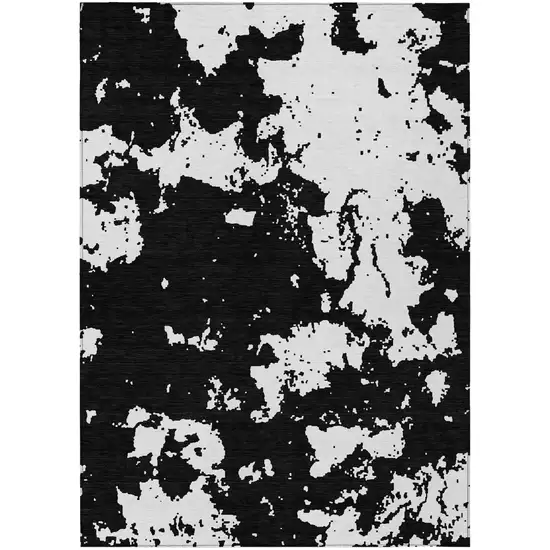 Black And Ivory Abstract Washable Indoor Outdoor Area Rug Photo 2