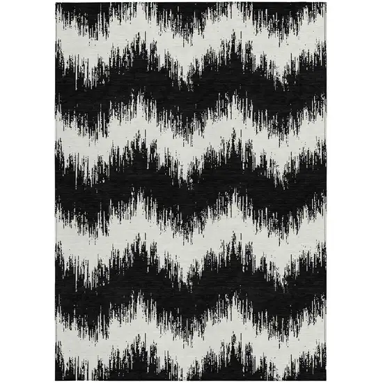 Black And Ivory Chevron Washable Indoor Outdoor Area Rug Photo 7