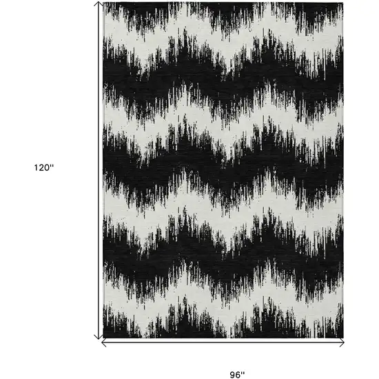 Black And Ivory Chevron Washable Indoor Outdoor Area Rug Photo 3
