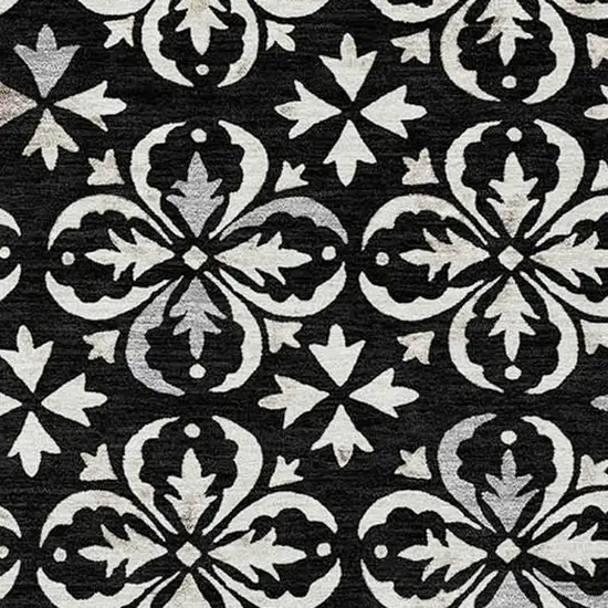 Black And Ivory Floral Washable Indoor Outdoor Area Rug Photo 4