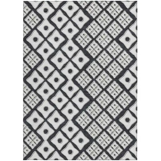 Black And Ivory Geometric Washable Indoor Outdoor Area Rug Photo 8