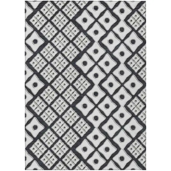 Black And Ivory Geometric Washable Indoor Outdoor Area Rug Photo 2