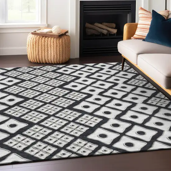 Black And Ivory Geometric Washable Indoor Outdoor Area Rug Photo 9