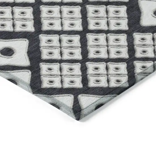 Black And Ivory Geometric Washable Indoor Outdoor Area Rug Photo 4