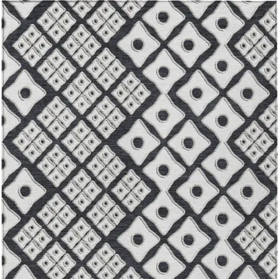 Black And Ivory Geometric Washable Indoor Outdoor Area Rug Photo 7