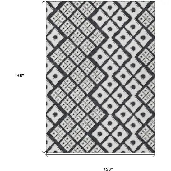 Black And Ivory Geometric Washable Indoor Outdoor Area Rug Photo 3