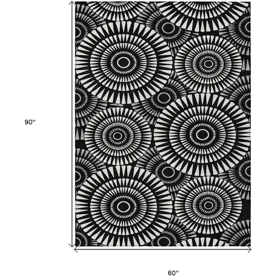 Black And Ivory Geometric Washable Indoor Outdoor Area Rug Photo 3
