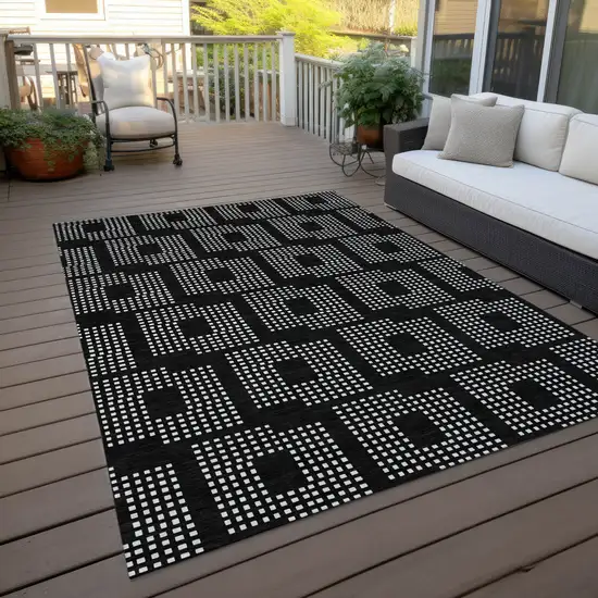 Black And Ivory Geometric Washable Indoor Outdoor Area Rug Photo 9