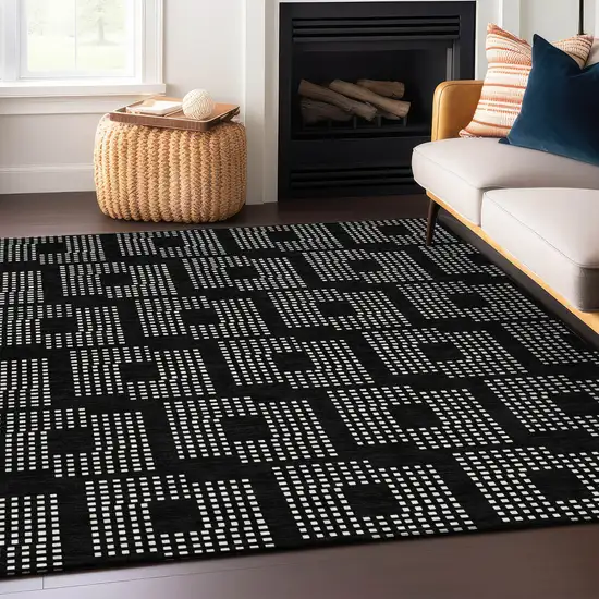 Black And Ivory Geometric Washable Indoor Outdoor Area Rug Photo 8