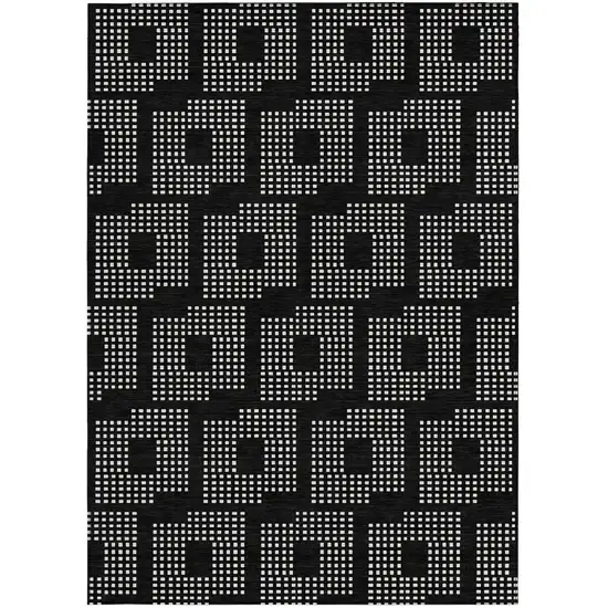 Black And Ivory Geometric Washable Indoor Outdoor Area Rug Photo 6