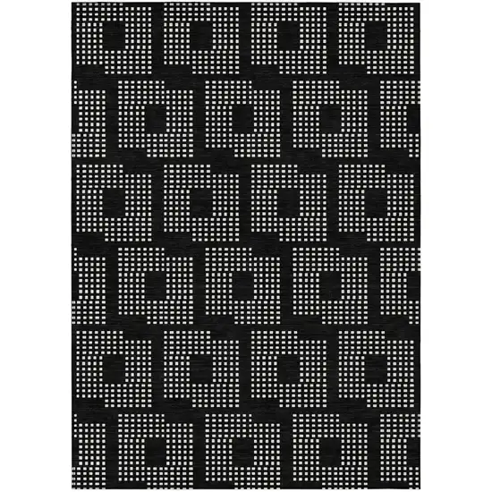 Black And Ivory Geometric Washable Indoor Outdoor Area Rug Photo 2