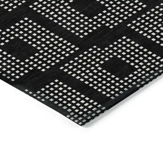 Black And Ivory Geometric Washable Indoor Outdoor Area Rug Photo 5