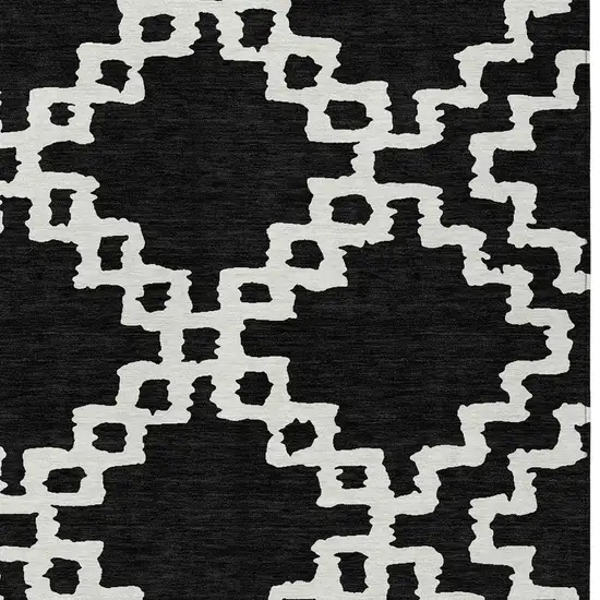 Black And Ivory Geometric Washable Indoor Outdoor Area Rug Photo 6